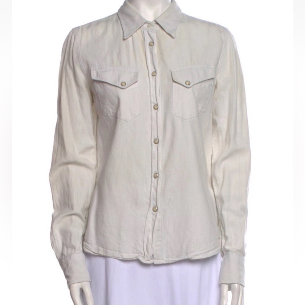 R13 Western Cowboy Shirt Pearl Snap 100% Cotton Cream White Sz Women’s L